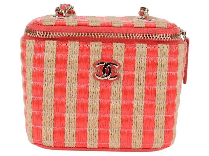 Bolsa de ombro de corrente CHANEL em palha bege ouro CC Auth 120168SAM Dourado - vista 13