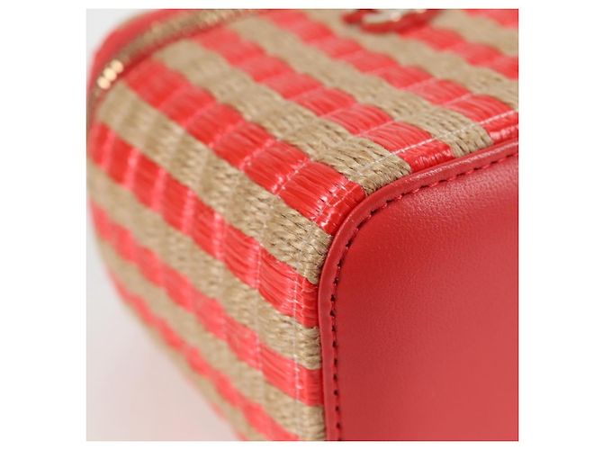 Bolsa de ombro de corrente CHANEL em palha bege ouro CC Auth 120168SAM Dourado - vista 16