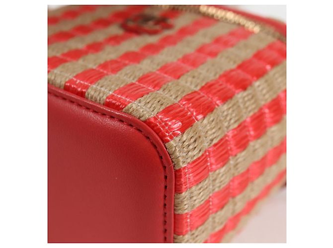 Bolsa de ombro de corrente CHANEL em palha bege ouro CC Auth 120168SAM Dourado - vista 17