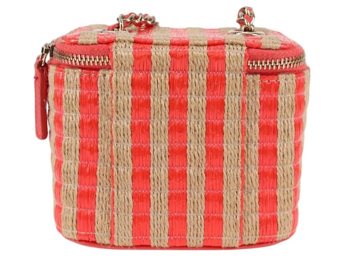 Bolsa de ombro de corrente CHANEL em palha bege ouro CC Auth 120168SAM Dourado - vista 2