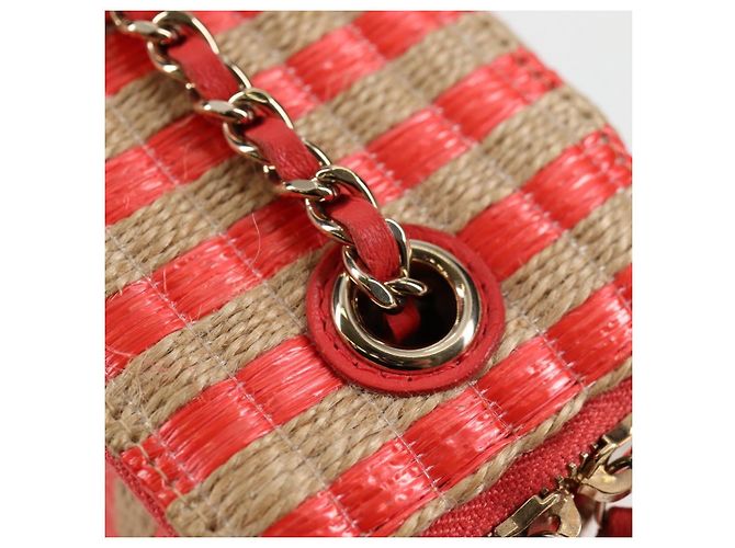 Bolsa de ombro de corrente CHANEL em palha bege ouro CC Auth 120168SAM Dourado - vista 20