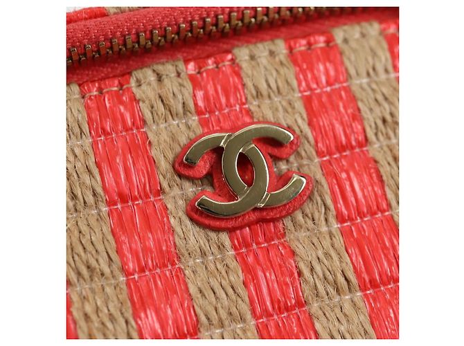 Bolsa de ombro de corrente CHANEL em palha bege ouro CC Auth 120168SAM Dourado - vista 21