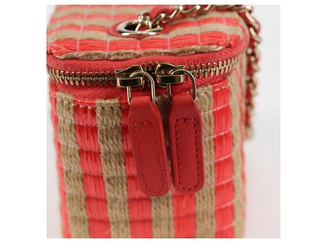 Bolsa de ombro de corrente CHANEL em palha bege ouro CC Auth 120168SAM Dourado - vista 22