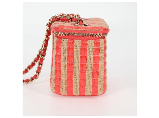 Bolsa de ombro de corrente CHANEL em palha bege ouro CC Auth 120168SAM Dourado - vista 3