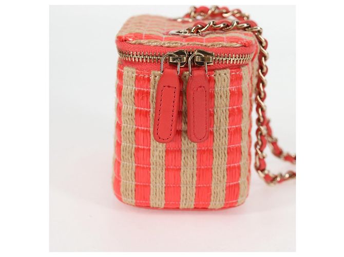 Bolsa de ombro de corrente CHANEL em palha bege ouro CC Auth 120168SAM Dourado - vista 4