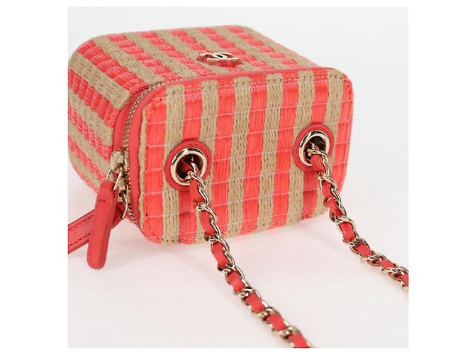 Bolsa de ombro de corrente CHANEL em palha bege ouro CC Auth 120168SAM Dourado - vista 6
