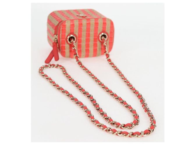 Bolsa de ombro de corrente CHANEL em palha bege ouro CC Auth 120168SAM Dourado - vista 7