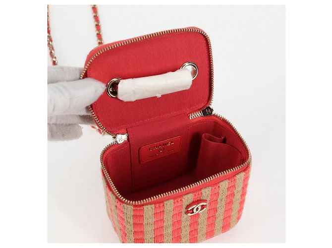 Bolsa de ombro de corrente CHANEL em palha bege ouro CC Auth 120168SAM Dourado - vista 8