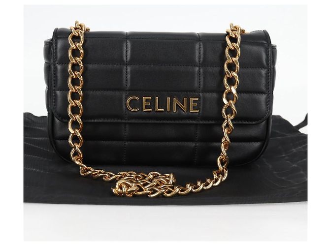 Céline Borsa a spalla CELINE in pelle nera e oro Auth nb466SM Nero D'oro - vista 12