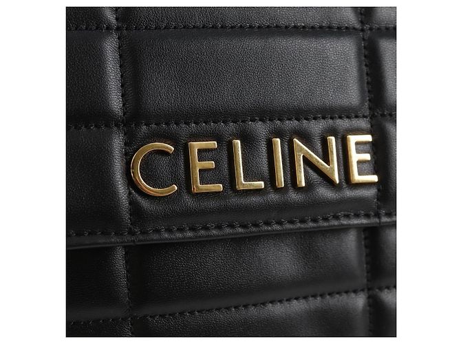 Céline Borsa a spalla CELINE in pelle nera e oro Auth nb466SM Nero D'oro - vista 19
