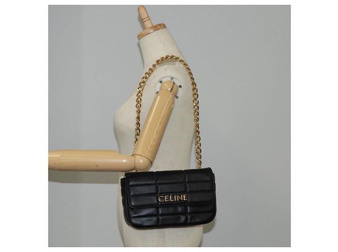 Céline Borsa a spalla CELINE in pelle nera e oro Auth nb466SM Nero D'oro - vista 25