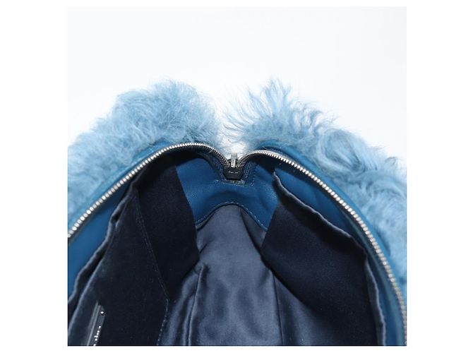 Bolsa de Ombro Miu Miu com Corrente de Pelo Azul Prata 5BD046 Auth 124300SAM - vista 22