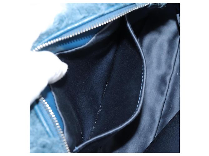 Bolsa de Ombro Miu Miu com Corrente de Pelo Azul Prata 5BD046 Auth 124300SAM - vista 24