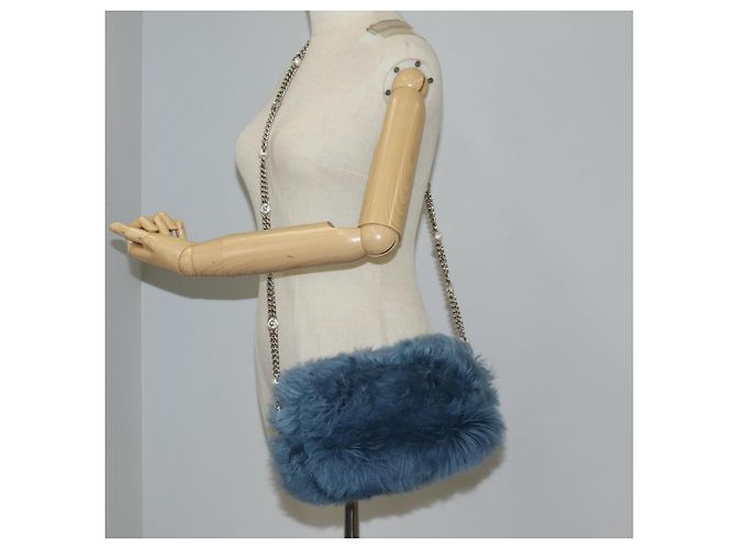 Bolsa de Ombro Miu Miu com Corrente de Pelo Azul Prata 5BD046 Auth 124300SAM - vista 25