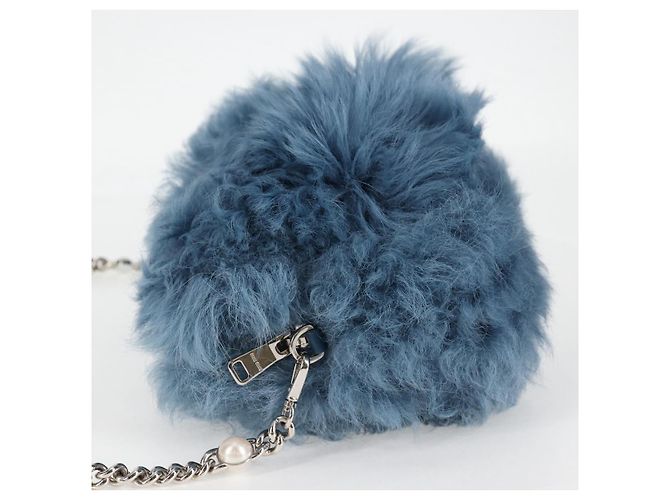 Bolsa de Ombro Miu Miu com Corrente de Pelo Azul Prata 5BD046 Auth 124300SAM - vista 3