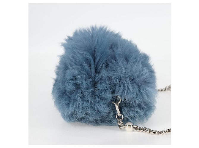 Bolsa de Ombro Miu Miu com Corrente de Pelo Azul Prata 5BD046 Auth 124300SAM - vista 4