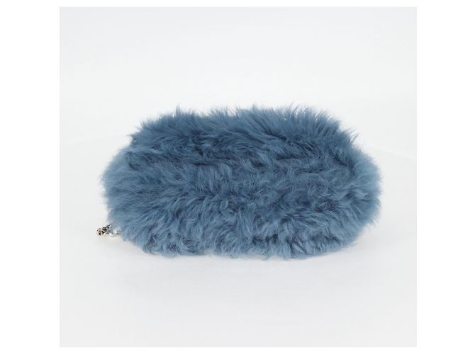 Bolsa de Ombro Miu Miu com Corrente de Pelo Azul Prata 5BD046 Auth 124300SAM - vista 5