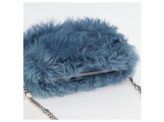 Bolsa de Ombro Miu Miu com Corrente de Pelo Azul Prata 5BD046 Auth 124300SAM - vista 6