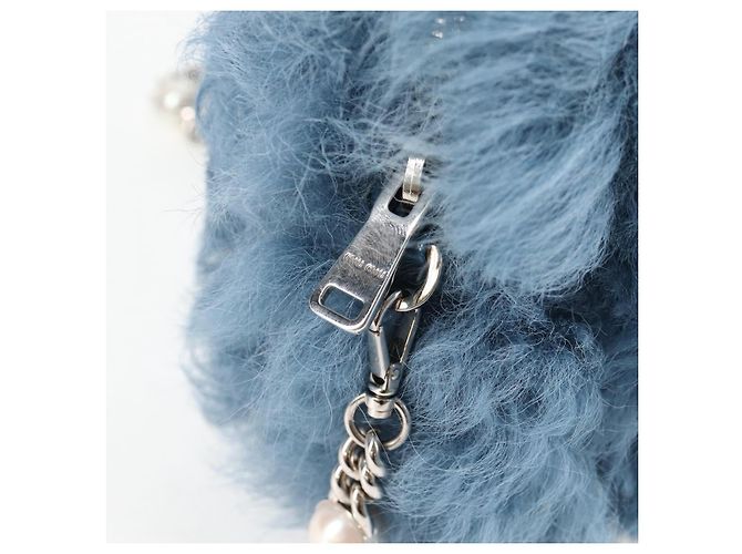 Bolsa de Ombro Miu Miu com Corrente de Pelo Azul Prata 5BD046 Auth 124300SAM - vista 9