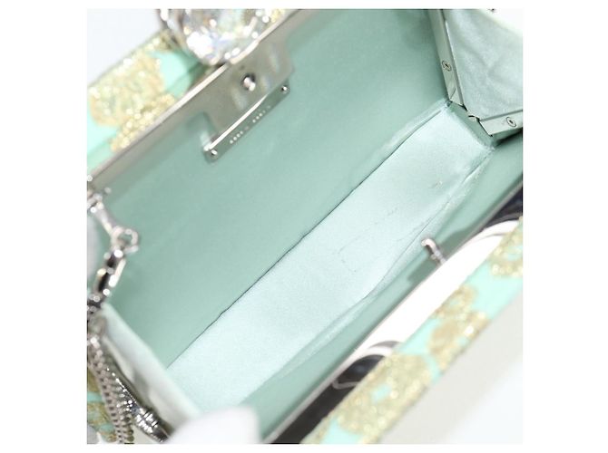 Borsa a Spalla Miu Miu con Catena in Cotone Azzurro Chiaro Argento Auth 118561SAM Blu chiaro - vista 10