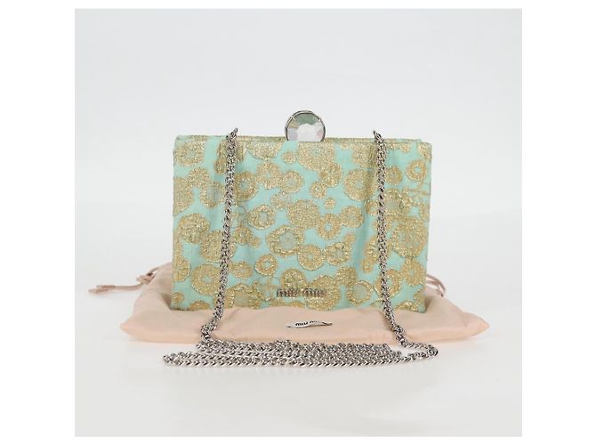 Borsa a Spalla Miu Miu con Catena in Cotone Azzurro Chiaro Argento Auth 118561SAM Blu chiaro - vista 12
