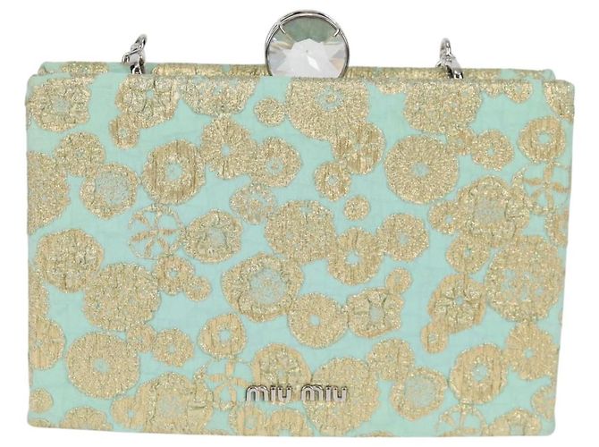 Borsa a Spalla Miu Miu con Catena in Cotone Azzurro Chiaro Argento Auth 118561SAM Blu chiaro - vista 13