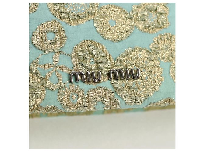 Borsa a Spalla Miu Miu con Catena in Cotone Azzurro Chiaro Argento Auth 118561SAM Blu chiaro - vista 19