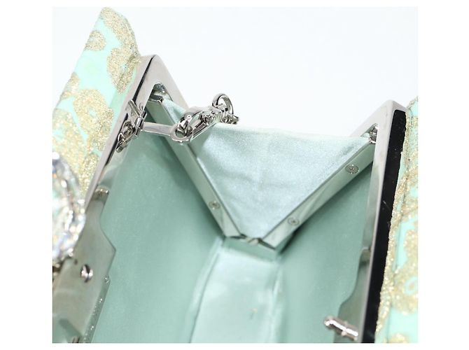 Borsa a Spalla Miu Miu con Catena in Cotone Azzurro Chiaro Argento Auth 118561SAM Blu chiaro - vista 22