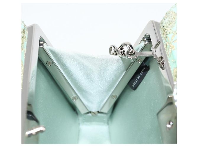 Borsa a Spalla Miu Miu con Catena in Cotone Azzurro Chiaro Argento Auth 118561SAM Blu chiaro - vista 23