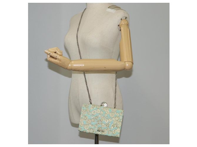 Borsa a Spalla Miu Miu con Catena in Cotone Azzurro Chiaro Argento Auth 118561SAM Blu chiaro - vista 24