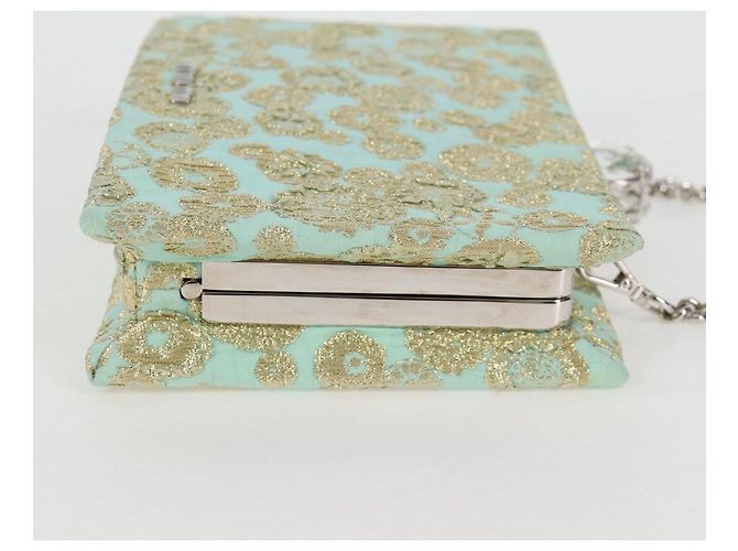Borsa a Spalla Miu Miu con Catena in Cotone Azzurro Chiaro Argento Auth 118561SAM Blu chiaro - vista 4