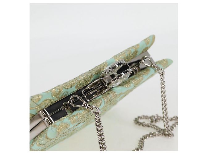 Borsa a Spalla Miu Miu con Catena in Cotone Azzurro Chiaro Argento Auth 118561SAM Blu chiaro - vista 6