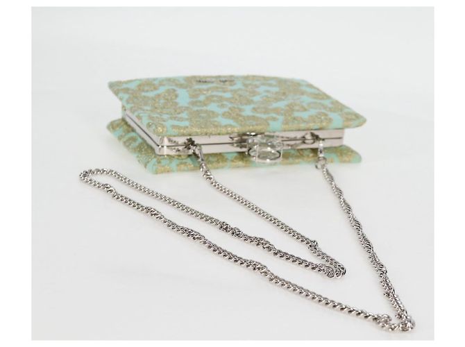 Borsa a Spalla Miu Miu con Catena in Cotone Azzurro Chiaro Argento Auth 118561SAM Blu chiaro - vista 7