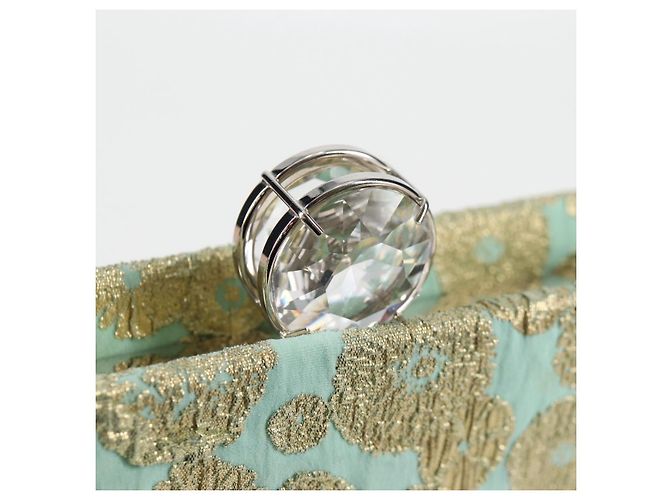 Borsa a Spalla Miu Miu con Catena in Cotone Azzurro Chiaro Argento Auth 118561SAM Blu chiaro - vista 9