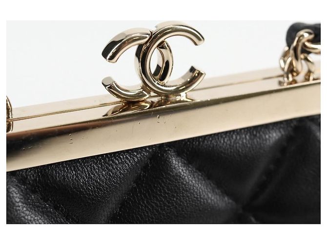 CHANEL Borsa a Spalla Matelassé con Catena in Pelle di Agnello Nera Oro CC Auth 125435SAM Nero D'oro - vista 10