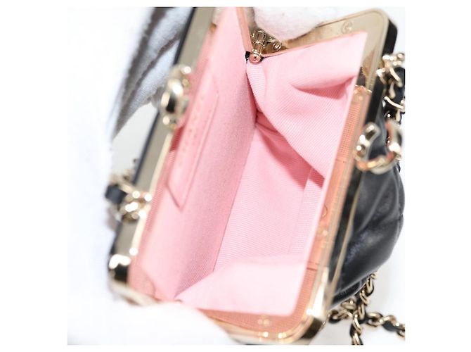 CHANEL Borsa a Spalla Matelassé con Catena in Pelle di Agnello Nera Oro CC Auth 125435SAM Nero D'oro - vista 11