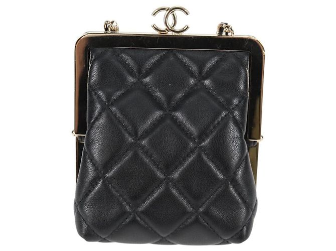 CHANEL Borsa a Spalla Matelassé con Catena in Pelle di Agnello Nera Oro CC Auth 125435SAM Nero D'oro - vista 13