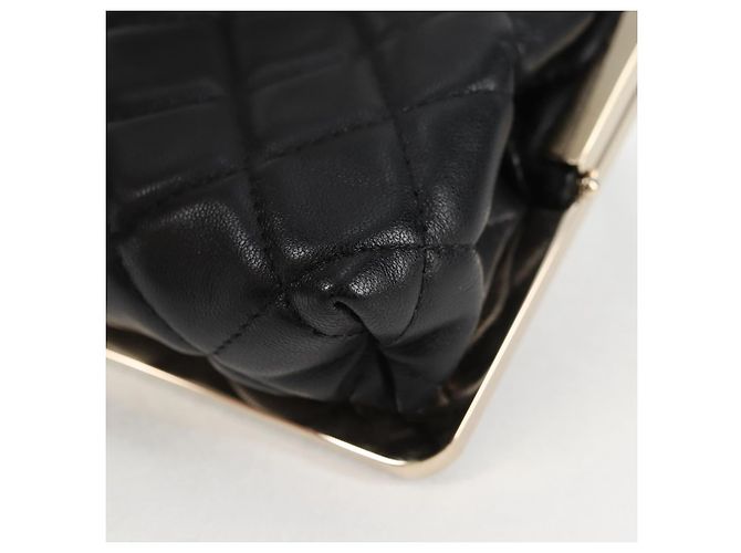 CHANEL Borsa a Spalla Matelassé con Catena in Pelle di Agnello Nera Oro CC Auth 125435SAM Nero D'oro - vista 15