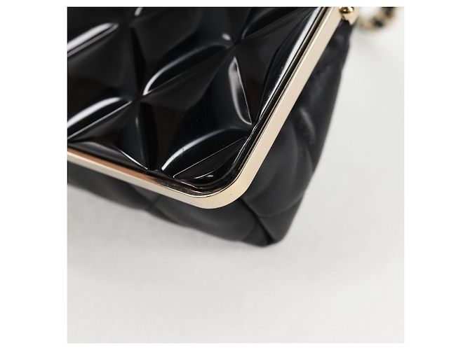 CHANEL Borsa a Spalla Matelassé con Catena in Pelle di Agnello Nera Oro CC Auth 125435SAM Nero D'oro - vista 17