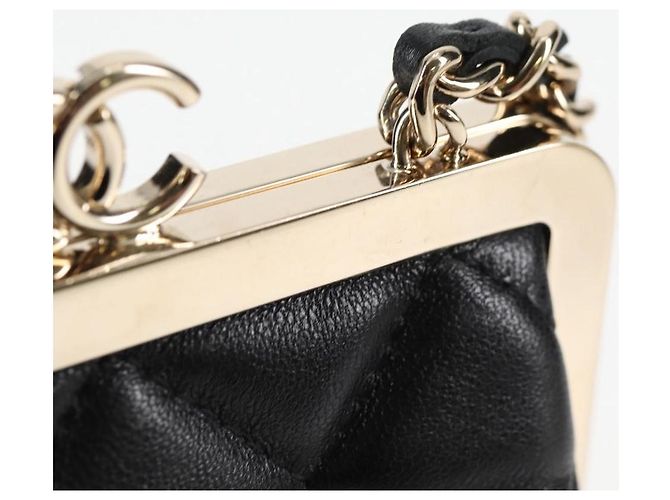 CHANEL Borsa a Spalla Matelassé con Catena in Pelle di Agnello Nera Oro CC Auth 125435SAM Nero D'oro - vista 18