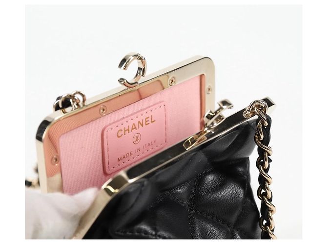 CHANEL Borsa a Spalla Matelassé con Catena in Pelle di Agnello Nera Oro CC Auth 125435SAM Nero D'oro - vista 19