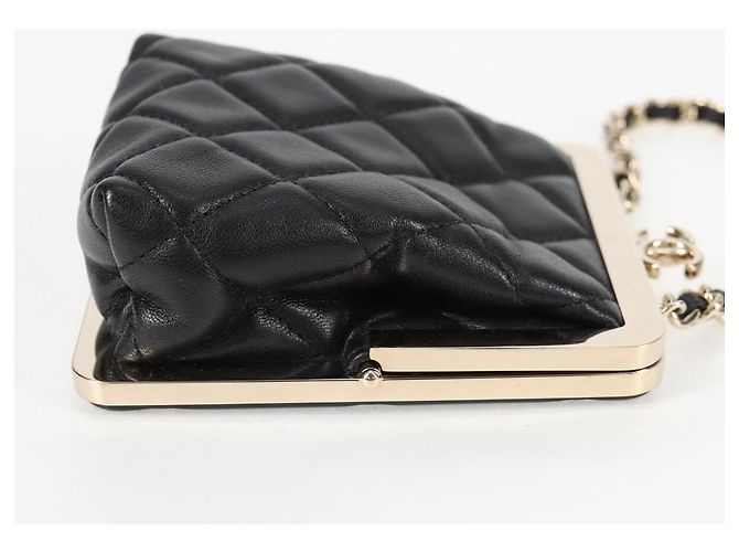CHANEL Borsa a Spalla Matelassé con Catena in Pelle di Agnello Nera Oro CC Auth 125435SAM Nero D'oro - vista 4
