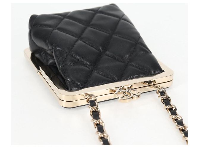 CHANEL Borsa a Spalla Matelassé con Catena in Pelle di Agnello Nera Oro CC Auth 125435SAM Nero D'oro - vista 6