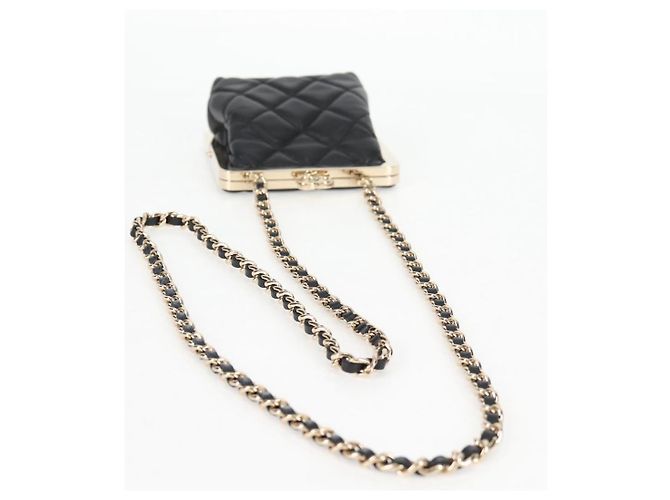 CHANEL Borsa a Spalla Matelassé con Catena in Pelle di Agnello Nera Oro CC Auth 125435SAM Nero D'oro - vista 7