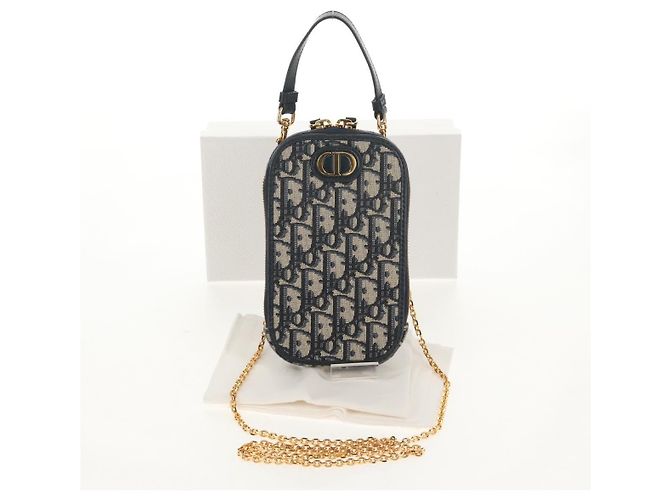 Borsa a catena Montaigne in tela Trotter Christian Dior blu navy oro Auth 146071SAM D'oro - vista 12