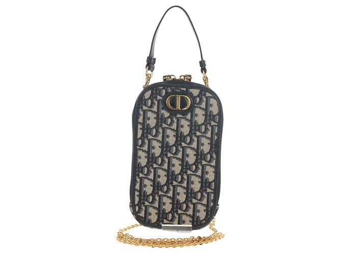 Borsa a catena Montaigne in tela Trotter Christian Dior blu navy oro Auth 146071SAM D'oro - vista 13