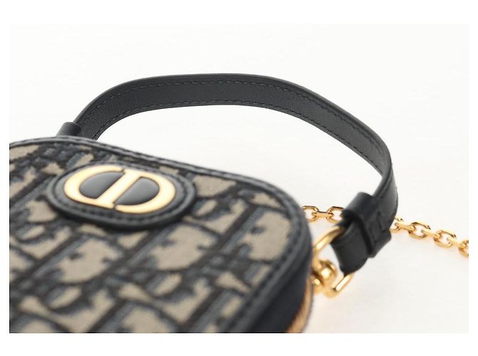 Borsa a catena Montaigne in tela Trotter Christian Dior blu navy oro Auth 146071SAM D'oro - vista 14