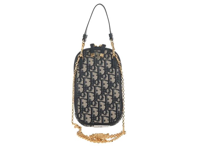 Borsa a catena Montaigne in tela Trotter Christian Dior blu navy oro Auth 146071SAM D'oro - vista 2