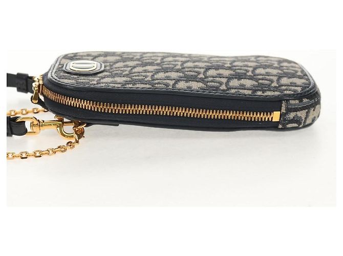 Borsa a catena Montaigne in tela Trotter Christian Dior blu navy oro Auth 146071SAM D'oro - vista 3