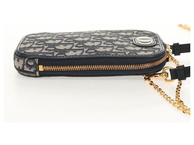 Borsa a catena Montaigne in tela Trotter Christian Dior blu navy oro Auth 146071SAM D'oro - vista 4